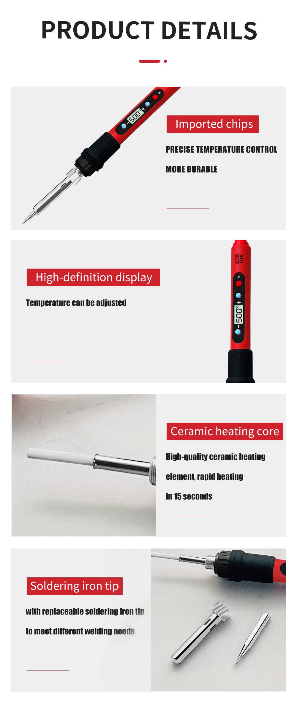 Digital Soldering Iron Set Kit 80W with ON/OFF Switch Adjustable Temperature LCD Welding Tools Ceramic Heater Soldering Tips