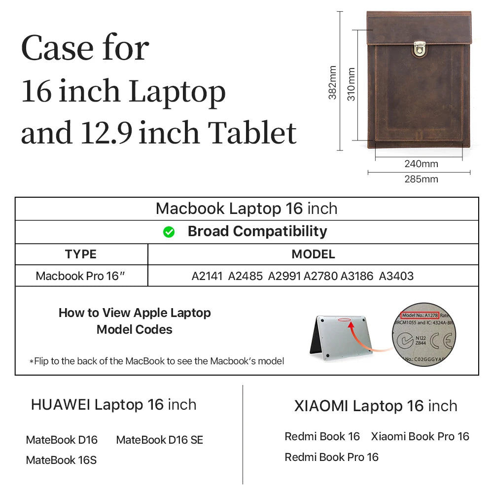 Genuine Leather Laptop Case For Macbook Pro Air 13 14 15 16 Inch Sleeve Case For iPad 10.5 11 12.9 Inch Notebook Cover Carry Bag