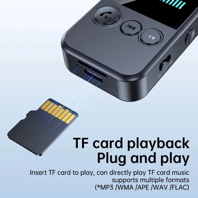 Lavalier Bluetooth 5.4 Audio Receiver Transmitter 3.5mm AUX TF Card Play Wireless Adapter with LCD Display For PC TV Speaker 99 in 1