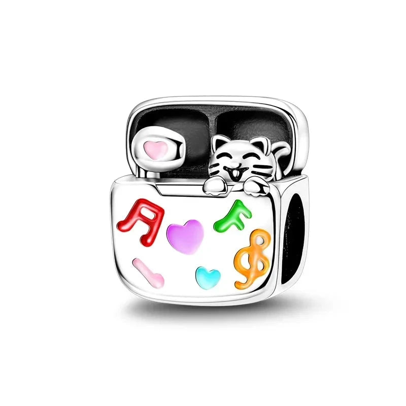 Back To School 925 Sterling Silver Charms Bag Earphone Magic Cube Watch Games Console Bead Pendant Fit Bracelet Necklace Jewelry 99 in 1