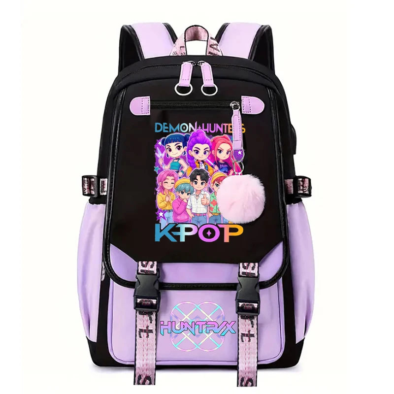 Demone Hunter Backpack for Kid Girl Back School Gift School Bag Y2K Cute Anime Print Woman Travel Casual Large Capacity Rucksack