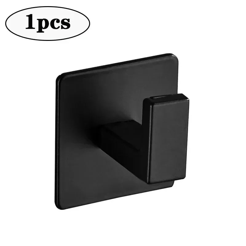 1-4pcs Bathroom Adhesive Wall Black Robe Hooks Towel Hook Coat Holder Keys Clothes Hanger Bathroom Kitchen Hardware Accessories