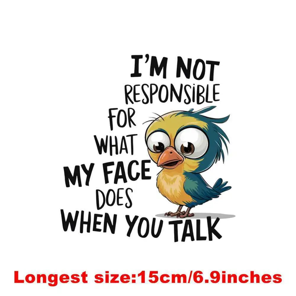 15cm Kid Owl Goldfish Letter Animal Clothes Print Iron On DTF Heat Transfer Sticker Diy T-shirt Iron On Transfer Patches Decal