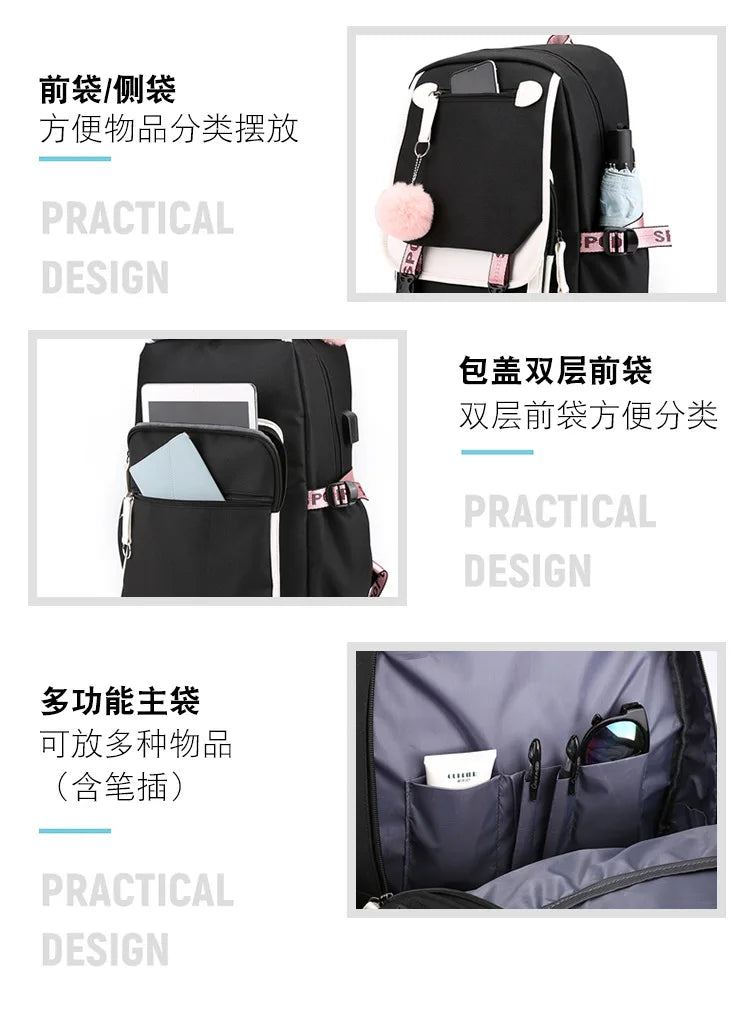 Demone Hunter Backpack for Kid Girl Back School Gift School Bag Y2K Cute Anime Print Woman Travel Casual Large Capacity Rucksack