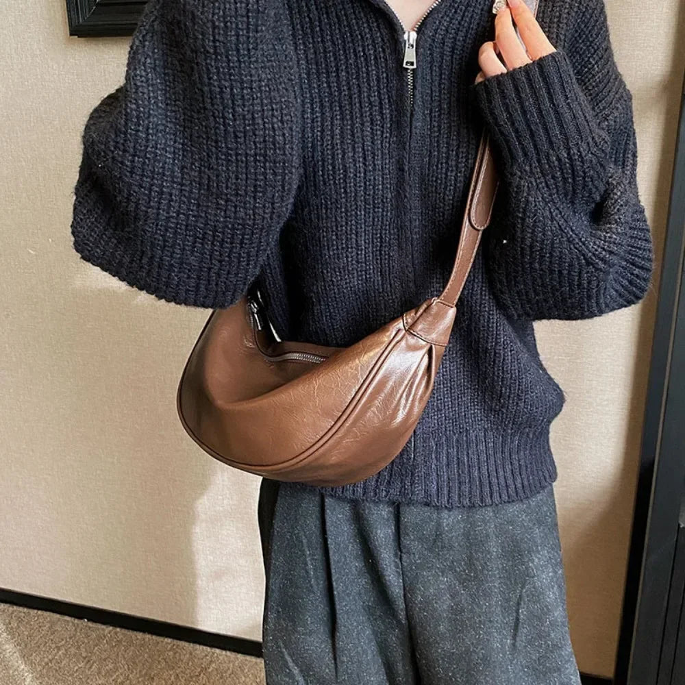 Women Small Crossbody Bag Leather PU Crescent Bag Casual Shoulder Dumpling Сумка Versatile Half Moon Bag Girl Stylish Purse 2024