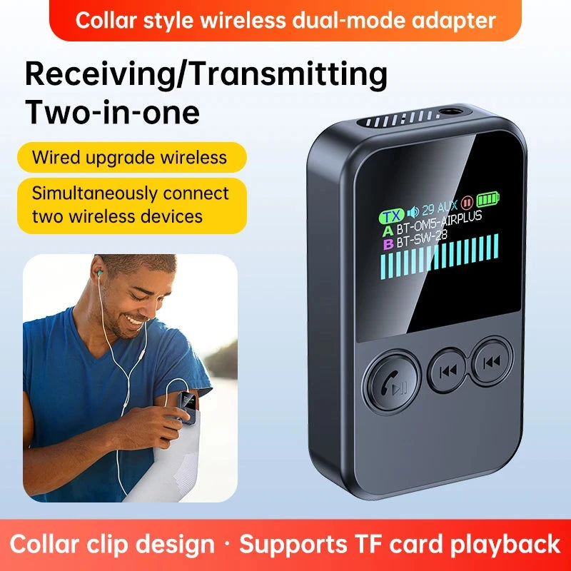 Lavalier Bluetooth 5.4 Audio Receiver Transmitter 3.5mm AUX TF Card Play Wireless Adapter with LCD Display For PC TV Speaker 99 in 1