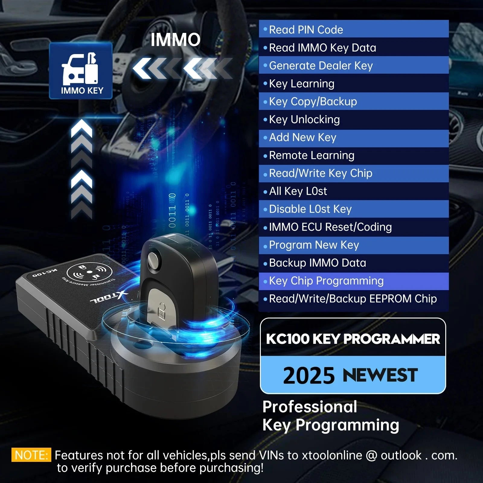 XTOOL KC100 Key Programmer Work With X100 PADS D8S For Car Key Programming Read Pincode 99 in 1