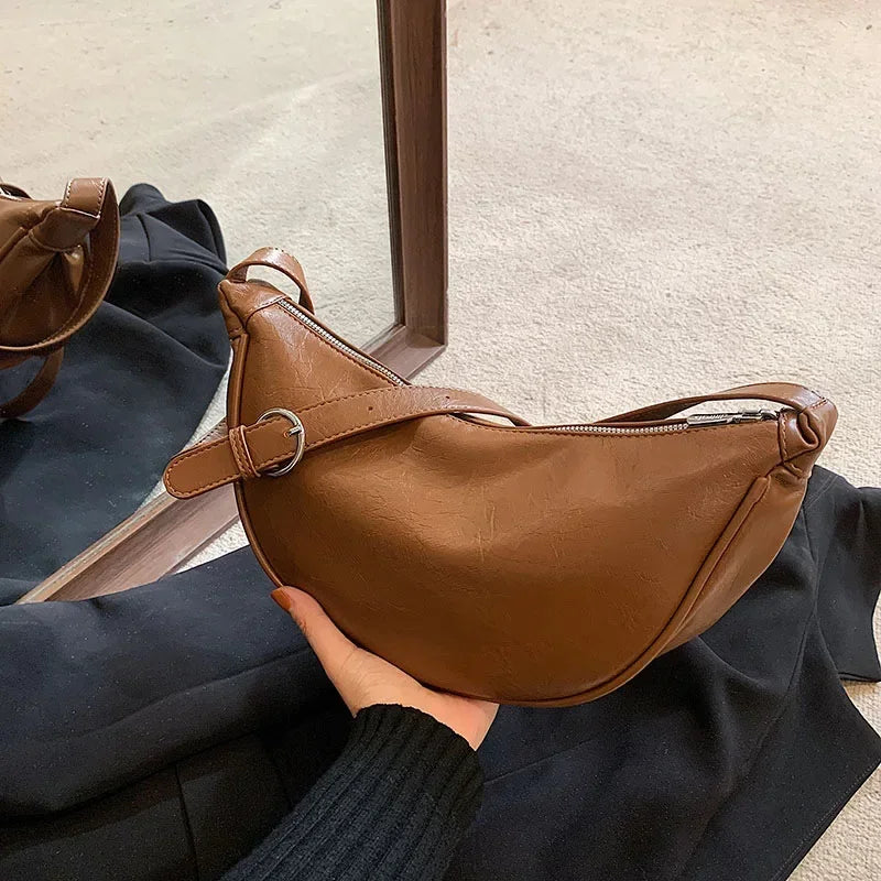 Women Small Crossbody Bag Leather PU Crescent Bag Casual Shoulder Dumpling Сумка Versatile Half Moon Bag Girl Stylish Purse 2024
