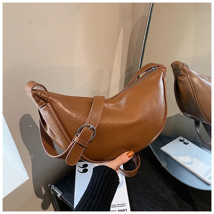 Women Small Crossbody Bag Leather PU Crescent Bag Casual Shoulder Dumpling Сумка Versatile Half Moon Bag Girl Stylish Purse 2024