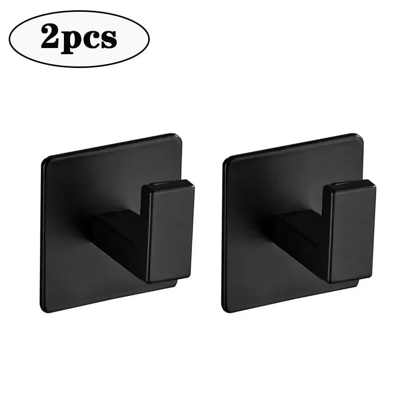 1-4pcs Bathroom Adhesive Wall Black Robe Hooks Towel Hook Coat Holder Keys Clothes Hanger Bathroom Kitchen Hardware Accessories