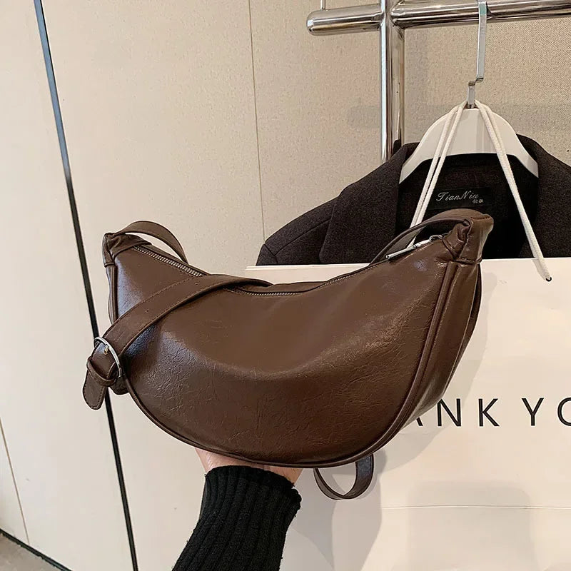 Women Small Crossbody Bag Leather PU Crescent Bag Casual Shoulder Dumpling Сумка Versatile Half Moon Bag Girl Stylish Purse 2024