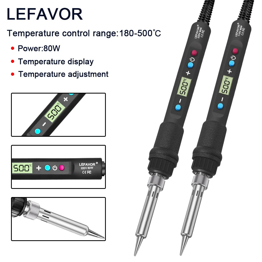Digital Soldering Iron Set Kit 80W with ON/OFF Switch Adjustable Temperature LCD Welding Tools Ceramic Heater Soldering Tips