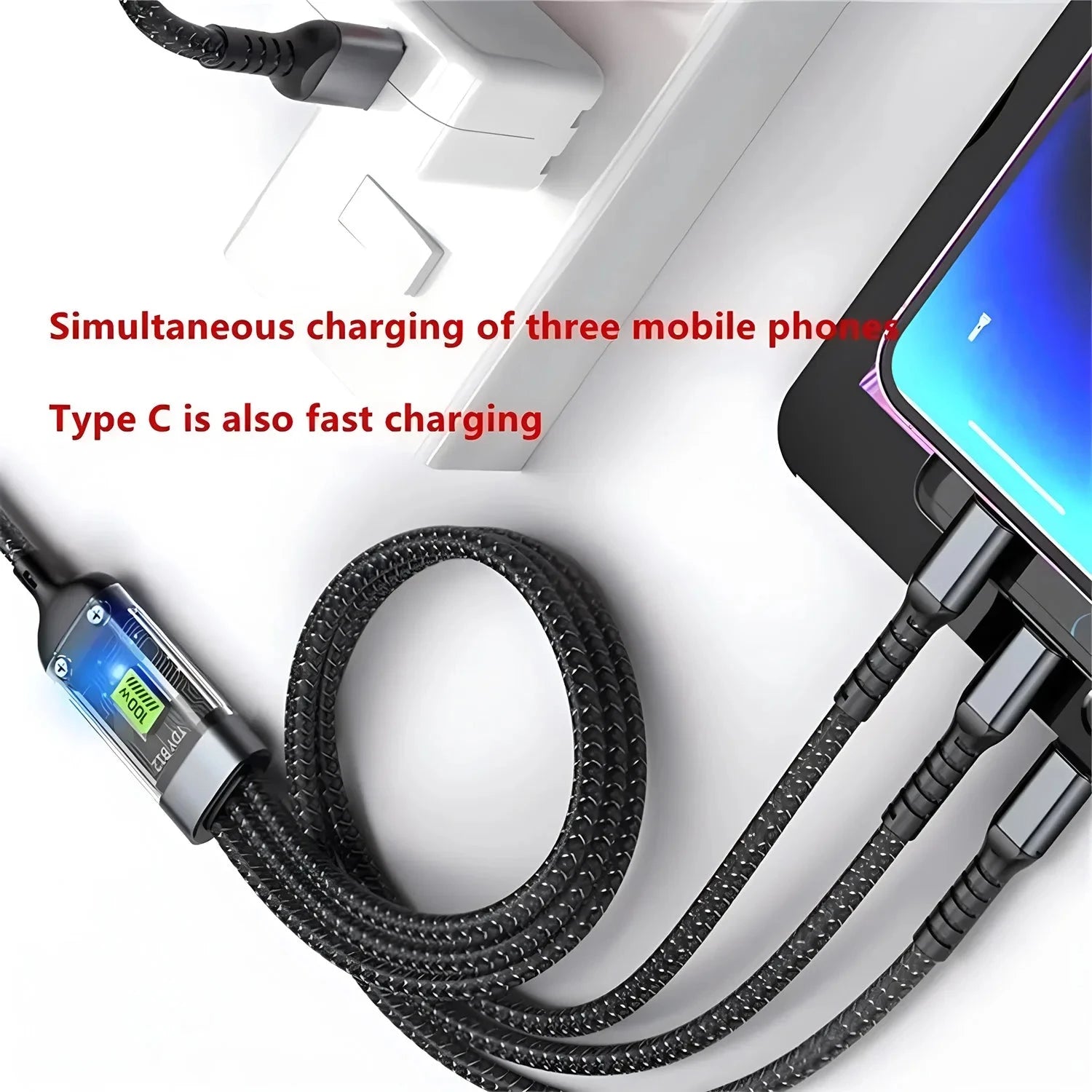 100W Fast Charging Cable Multi Charger Cable Nylon Braided Multiple USB Universal 3 in 1 Charging Cord Adapter with Type-C Micro 99 in 1