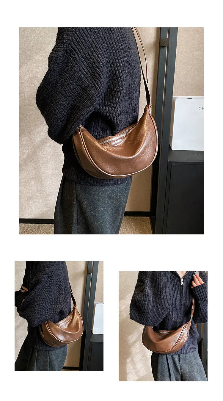 Women Small Crossbody Bag Leather PU Crescent Bag Casual Shoulder Dumpling Сумка Versatile Half Moon Bag Girl Stylish Purse 2024