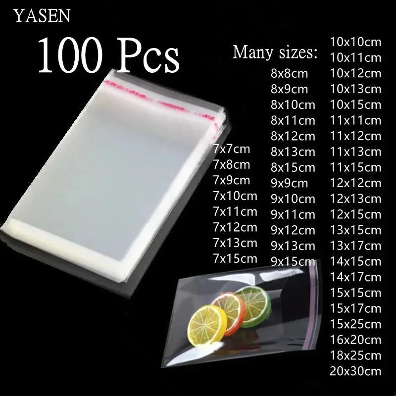 100pcs Opp Self Adhesive Bag Long Transparent Packaging Bags Universal Dust Water Proof Wrapping Material 99 in 1