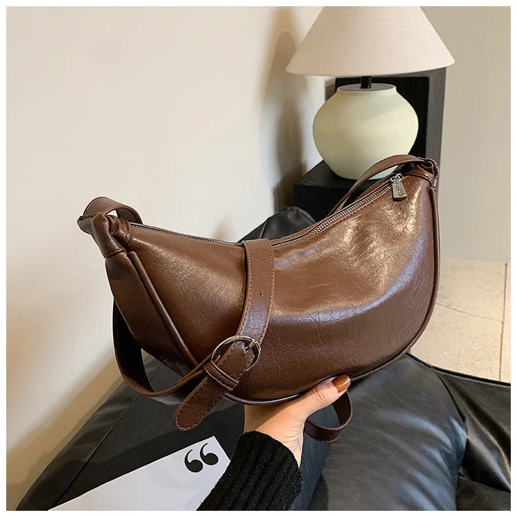 Women Small Crossbody Bag Leather PU Crescent Bag Casual Shoulder Dumpling Сумка Versatile Half Moon Bag Girl Stylish Purse 2024