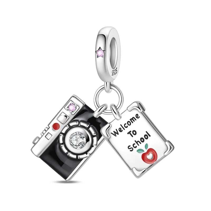 Back To School 925 Sterling Silver Charms Bag Earphone Magic Cube Watch Games Console Bead Pendant Fit Bracelet Necklace Jewelry