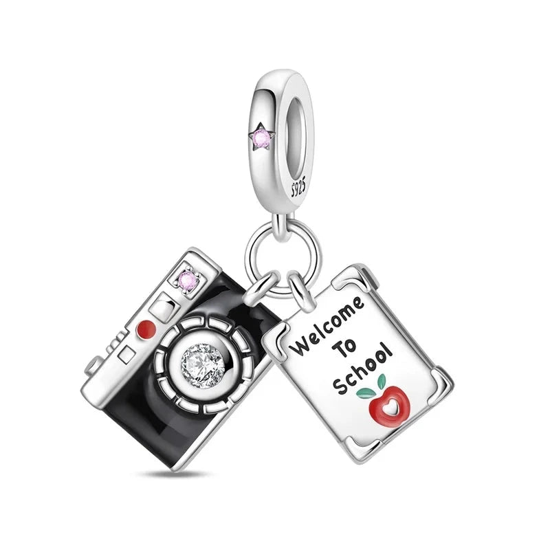 Back To School 925 Sterling Silver Charms Bag Earphone Magic Cube Watch Games Console Bead Pendant Fit Bracelet Necklace Jewelry 99 in 1