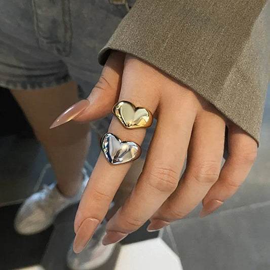 Simple Smooth Metal Heart Ring for Women Men  Trendy Elegant Party Jewelry Gifts