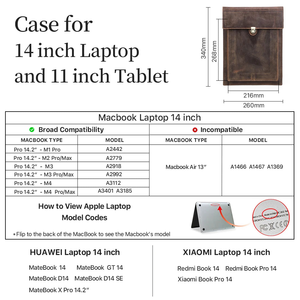 Genuine Leather Laptop Case For Macbook Pro Air 13 14 15 16 Inch Sleeve Case For iPad 10.5 11 12.9 Inch Notebook Cover Carry Bag