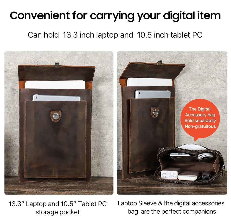 Genuine Leather Laptop Case For Macbook Pro Air 13 14 15 16 Inch Sleeve Case For iPad 10.5 11 12.9 Inch Notebook Cover Carry Bag