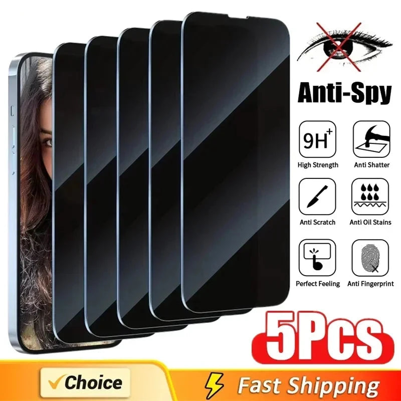 5Pcs Full Cover Privacy Screen Protector For iPhone 16 11 12 13 14 Pro Max Mini 8K Anti-spy Glass For iPhone 15 17 PRO XR XS MAX 99 in 1