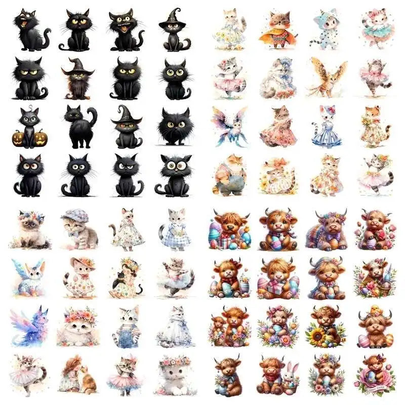 14cm black cat sloth heat transfer Hot stamping iron printing vinyl stickers T-shirt stickers DIYToy doll clothing decoration