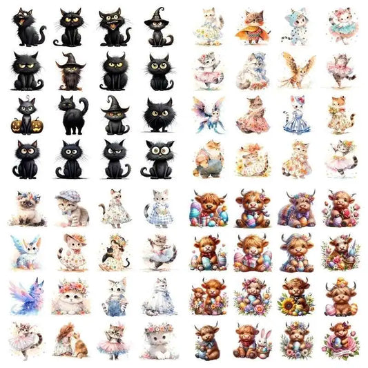 14cm black cat sloth heat transfer Hot stamping iron printing vinyl stickers T-shirt stickers DIYToy doll clothing decoration