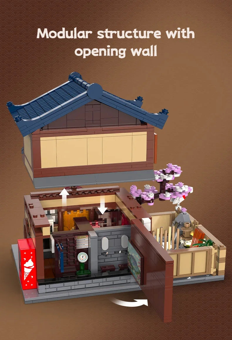 Cada MOC Japanese City Street View Yakitori Style Izakaya Building Blocks Yakitoriya House Children Toy for Gifts