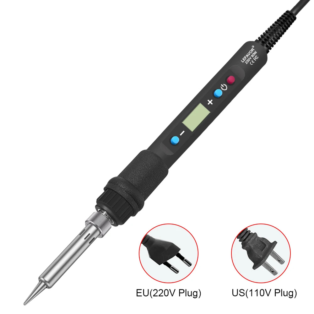 Digital Soldering Iron Set Kit 80W with ON/OFF Switch Adjustable Temperature LCD Welding Tools Ceramic Heater Soldering Tips