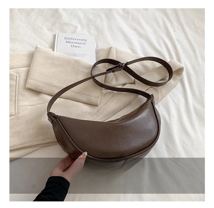 Women Small Crossbody Bag Leather PU Crescent Bag Casual Shoulder Dumpling Сумка Versatile Half Moon Bag Girl Stylish Purse 2024