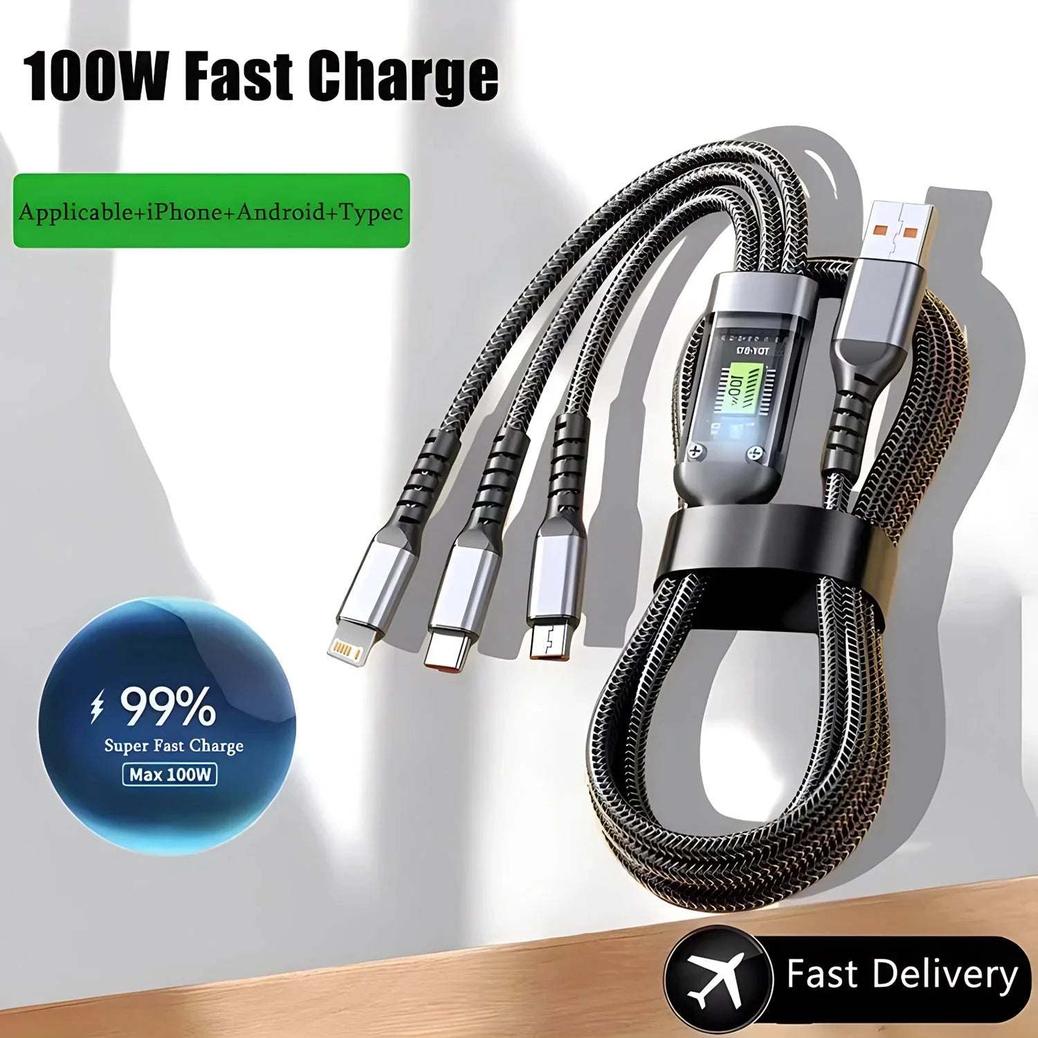 100W Fast Charging Cable Multi Charger Cable Nylon Braided Multiple USB Universal 3 in 1 Charging Cord Adapter with Type-C Micro 99 in 1