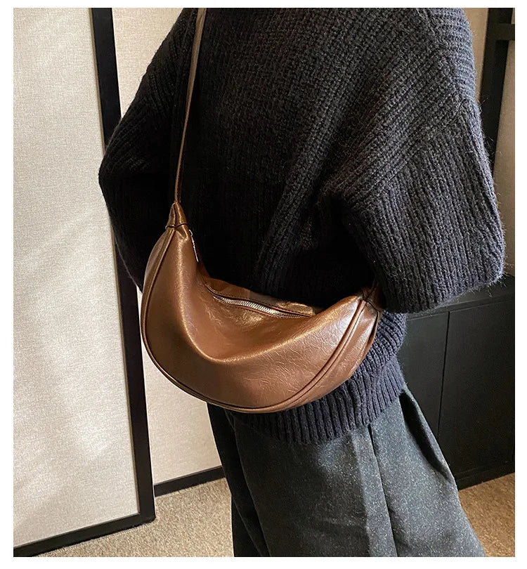 Women Small Crossbody Bag Leather PU Crescent Bag Casual Shoulder Dumpling Сумка Versatile Half Moon Bag Girl Stylish Purse 2024