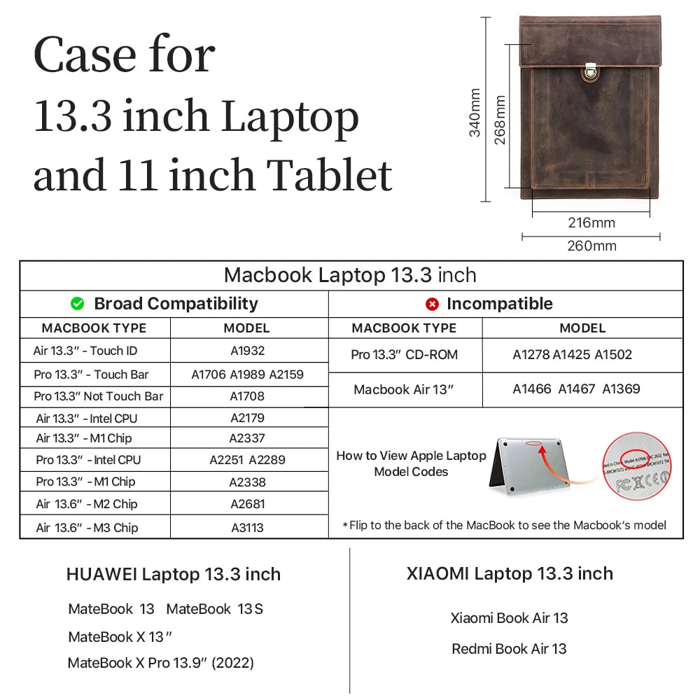 Genuine Leather Laptop Case For Macbook Pro Air 13 14 15 16 Inch Sleeve Case For iPad 10.5 11 12.9 Inch Notebook Cover Carry Bag