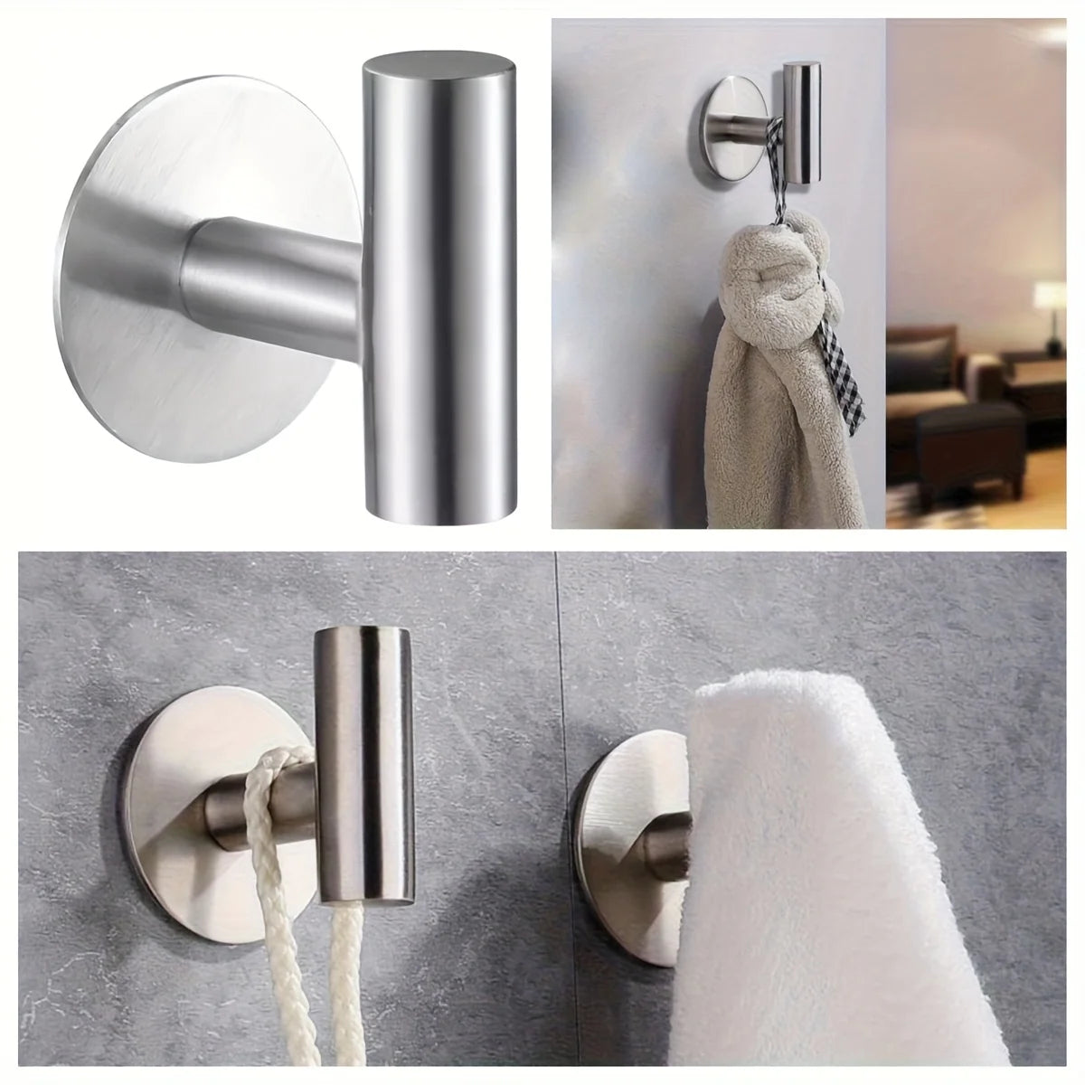 1pc, No punching self-adhesive hook, Stainless steel bathroom hook,bathroom accessories kitchen organizer