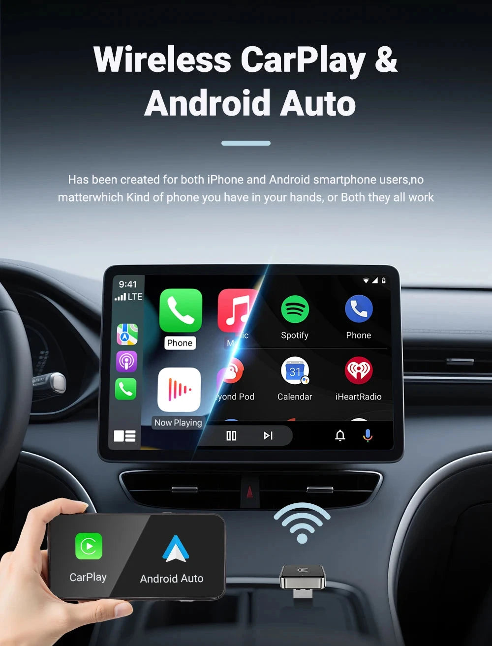 XUDA 2 in1 Wired to Wireless CarPlay Android Auto Adapter for OEM Car Stereo With USB Dongle Smart Mini Box Plug and Play Blueto 99 in 1