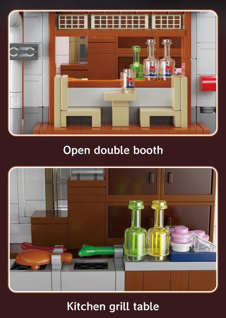 Cada MOC Japanese City Street View Yakitori Style Izakaya Building Blocks Yakitoriya House Children Toy for Gifts