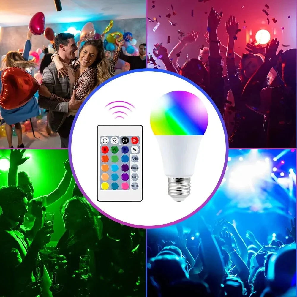 16 Colors RGB Bulb LED Multicolor Bulb E27 220V Household Lighting Dimmable 24 Key Remote Control Smart Lamp Atmosphere Light 99 in 1