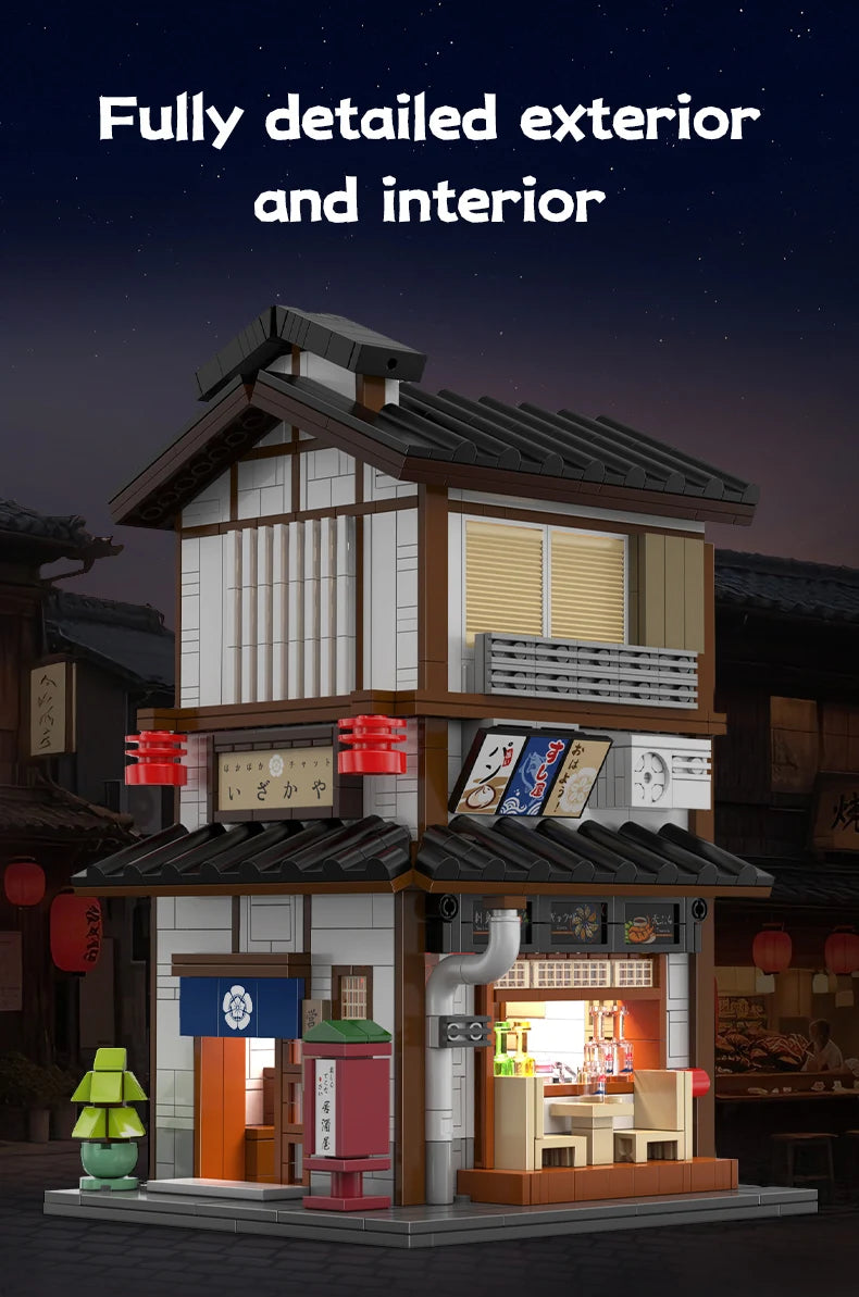 Cada MOC Japanese City Street View Yakitori Style Izakaya Building Blocks Yakitoriya House Children Toy for Gifts