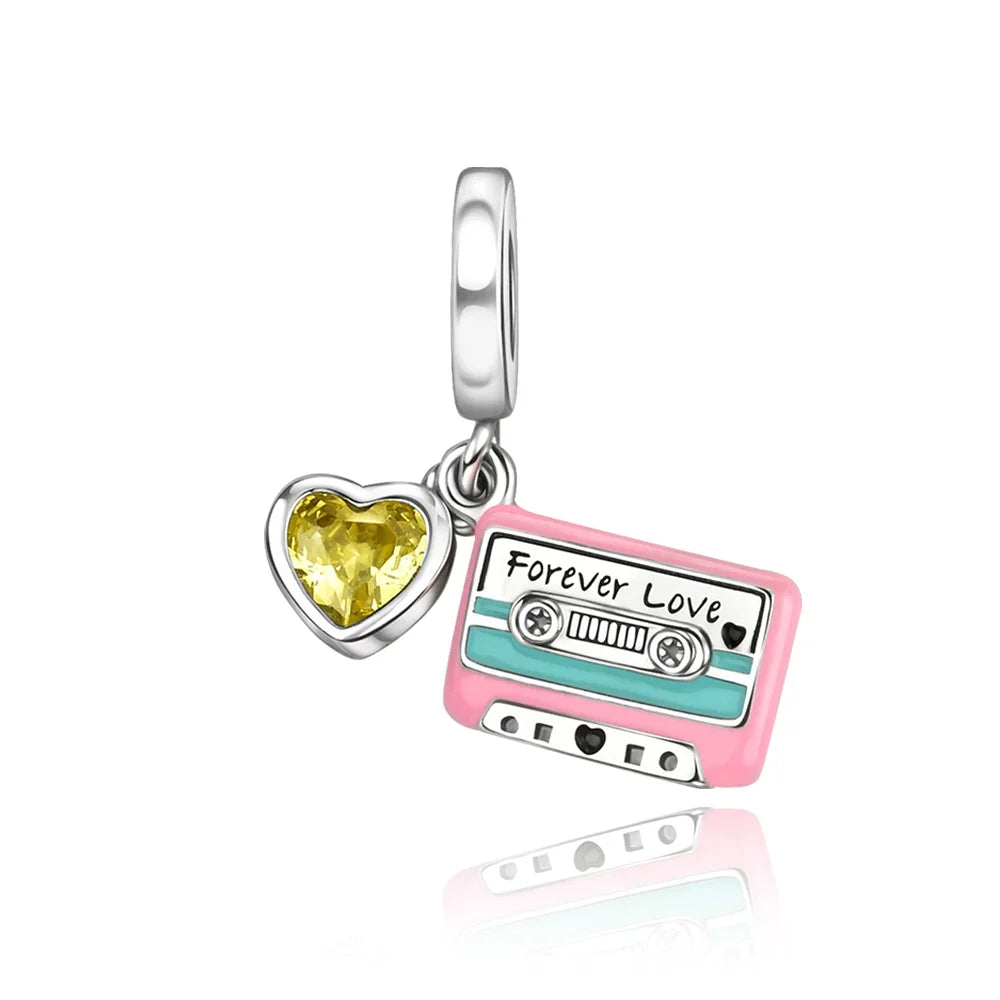 Back To School 925 Sterling Silver Charms Bag Earphone Magic Cube Watch Games Console Bead Pendant Fit Bracelet Necklace Jewelry