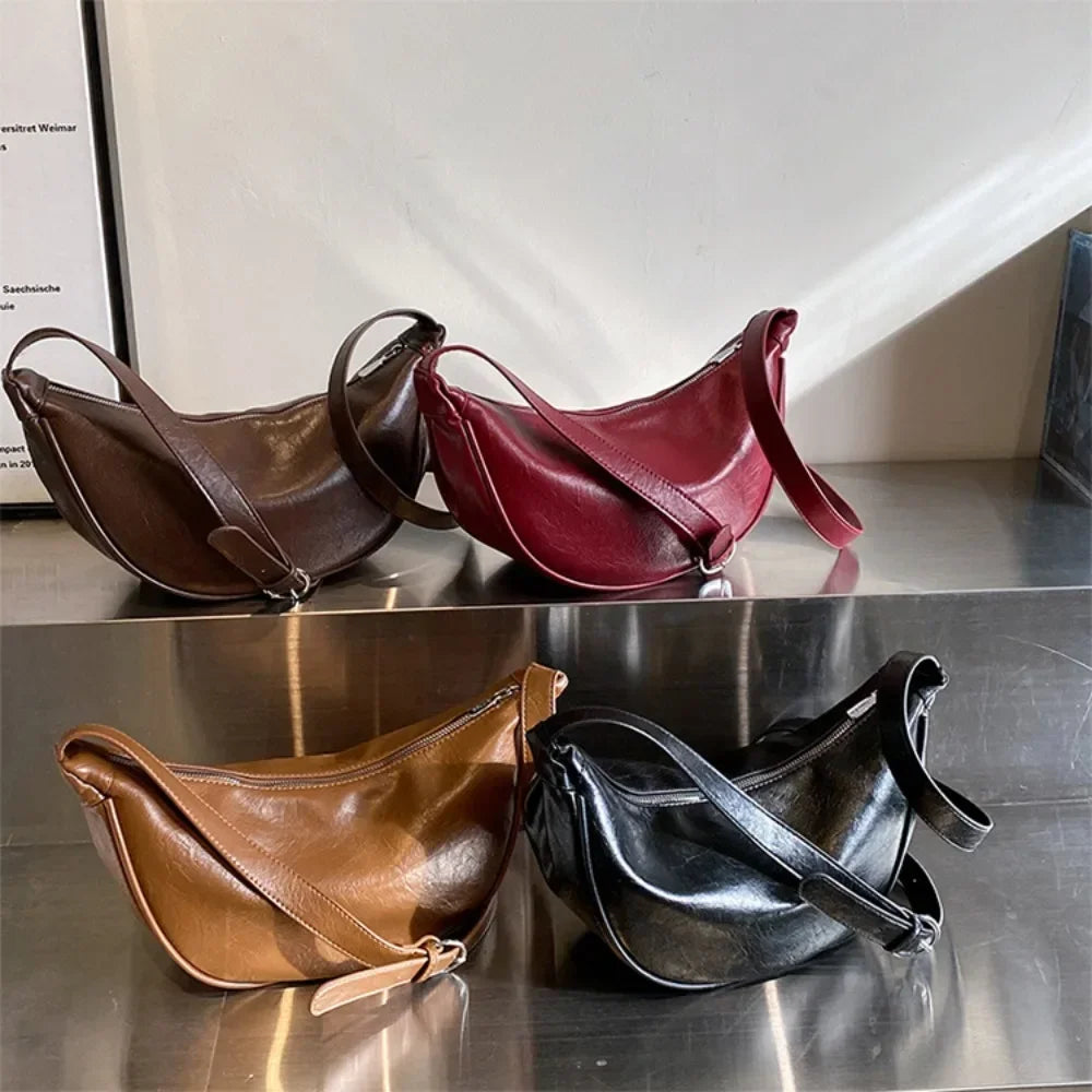 Women Small Crossbody Bag Leather PU Crescent Bag Casual Shoulder Dumpling Сумка Versatile Half Moon Bag Girl Stylish Purse 2024