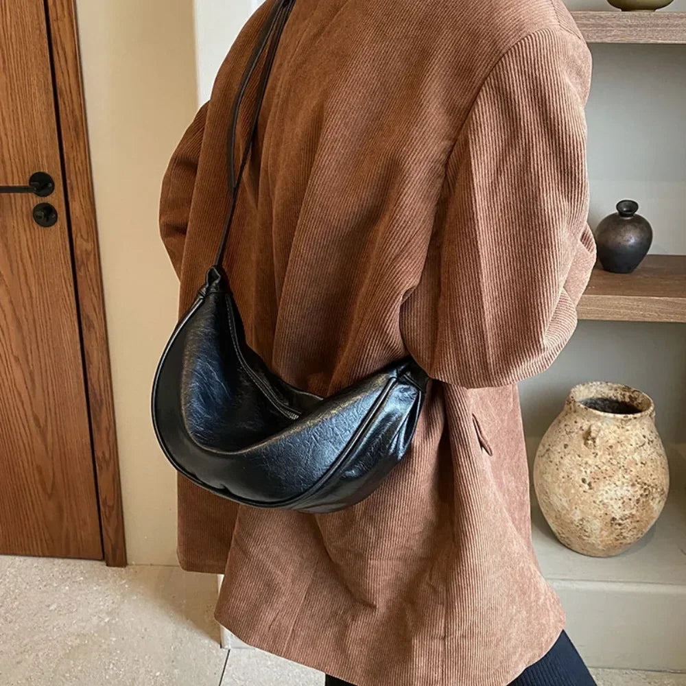 Women Small Crossbody Bag Leather PU Crescent Bag Casual Shoulder Dumpling Сумка Versatile Half Moon Bag Girl Stylish Purse 2024