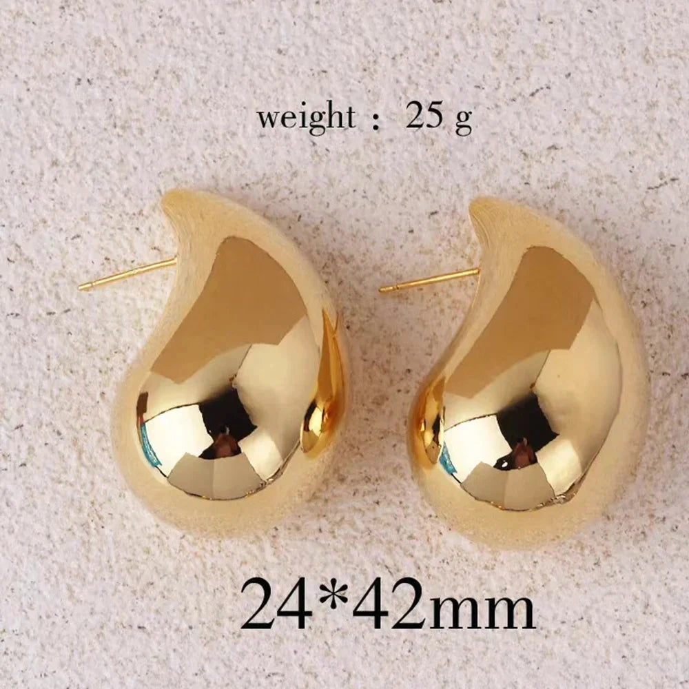 Gold Color Water Drop Earring Stud Simple Design Ins Women Post Earrings 3 Size Available Silver Color Big Surface Girls Jewelry 99 in 1