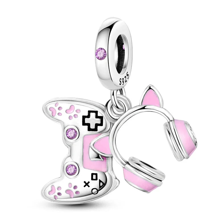 Back To School 925 Sterling Silver Charms Bag Earphone Magic Cube Watch Games Console Bead Pendant Fit Bracelet Necklace Jewelry
