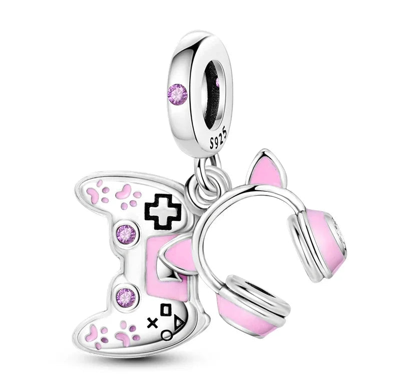 Back To School 925 Sterling Silver Charms Bag Earphone Magic Cube Watch Games Console Bead Pendant Fit Bracelet Necklace Jewelry 99 in 1