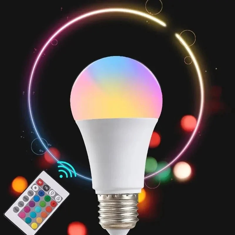 16 Colors RGB Bulb LED Multicolor Bulb E27 220V Household Lighting Dimmable 24 Key Remote Control Smart Lamp Atmosphere Light 99 in 1
