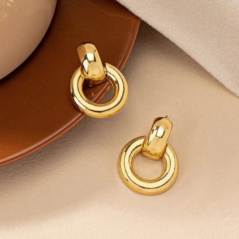 Fashion Round Double Ring Metal Stud Earrings For Women Men Gold Silver Geometric Retro Stud Earring Party Daily Jewelry 99 in 1