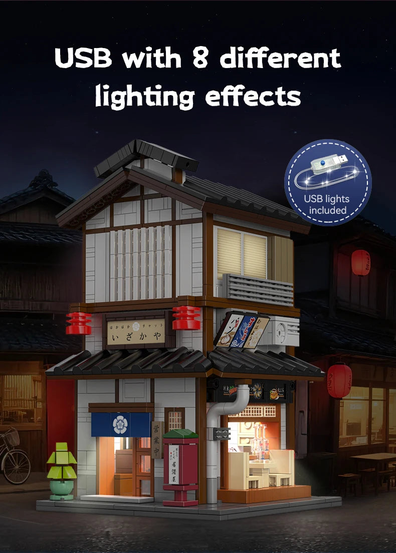 Cada MOC Japanese City Street View Yakitori Style Izakaya Building Blocks Yakitoriya House Children Toy for Gifts