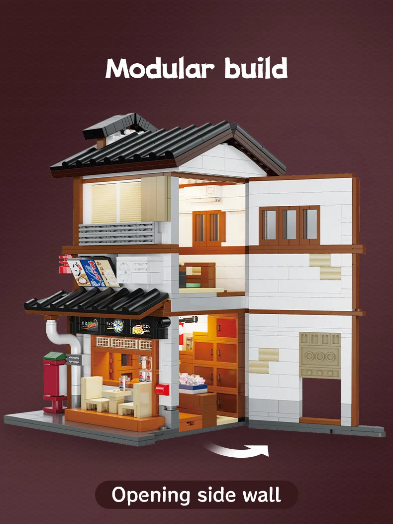 Cada MOC Japanese City Street View Yakitori Style Izakaya Building Blocks Yakitoriya House Children Toy for Gifts