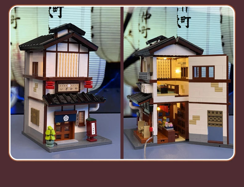 Cada MOC Japanese City Street View Yakitori Style Izakaya Building Blocks Yakitoriya House Children Toy for Gifts